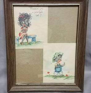 lot 154 image: Vintage Black Americana greeting card in frame