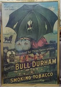 lot 152 image: Vintage Framed Bull Durham Ad Black Americana