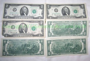 lot 503 image: Bicentennial 1976 two dollar bills. Bid is times the quantity