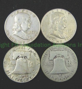 lot 508 image: Silver Franklin half dollars. Bid is times the quantity