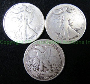lot 479 image: Silver 1940s walking Liberty half dollars, bid is times the quantity