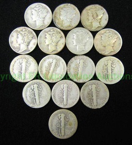 lot 483 image: Silver Mercury dimes, 15 count