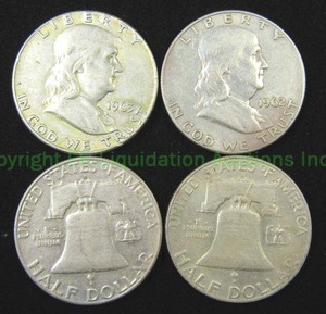 lot 492 image: Silver Franklin half dollars. Bid is times the quantity