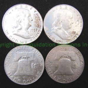 lot 493 image: Silver Franklin half dollars. Bid is times the quantity