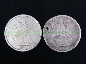lot 466 image: Silver antique 1844 & 1856 seated Liberty half dollars
