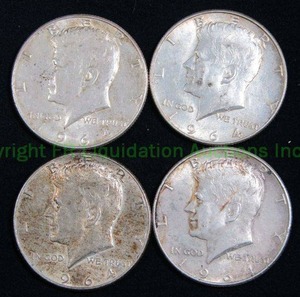 lot 499 image: Silver pre 1965 Kennedy half dollars. Bid is times the quantity