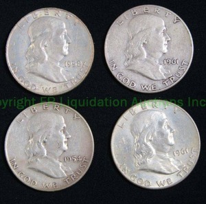 lot 509 image: Silver Franklin half dollars. Bid is times the quantity