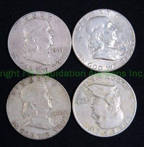 lot 510 image: Silver Franklin half dollars. Bid is times the quantity