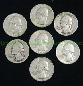 lot 525 image: Silver pre 1965 washington quarters, conditions vary per lot. Bid is times the quantity