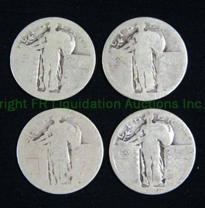 lot 543 image: Silver walking liberty quarter dollars. Bid is times the quantity
