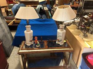 lot 62 image: Brass, wood and glass coffee table and Sofa table