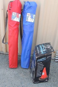 lot 181 image: Glaisers edge camping chair NEW one red in bag & 1 blue in bag,  Pool guard pool alarm cones