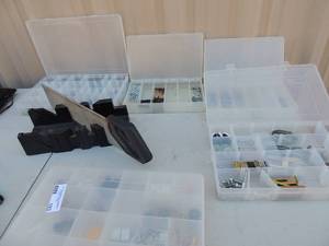 lot 193 image: 4 cases w screw nail bolts,  & , miter saw with stand
