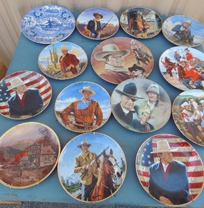 lot 208 image: 13  - 8  John Wayne wall plates, Hendersons General Store plate, Boot Hill,  Dodge City Kansas plate AND MORE