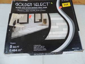 lot 158 image: Golden Select glass and store mosaic wall tile new in box grey and white 5 sq. feet