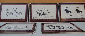 lot 220 image: 5 Sandz Art of Africa wildlife pictures Hippos, rhinoes ,elephants , etc.