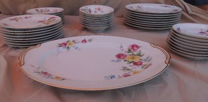 lot 296 image: Noitake ChinaBRIDAL ROSE - 8 LUNCH Plates, 14 Platter, 8 - DESSERT, 9 SOUP BOWLS, 8 BREAD, 8- SALAD PLATES - 41 PCS