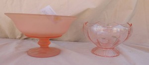 lot 306 image: Trans Pink glass bowl with floral design & Pink bowl  5 tall 8 w