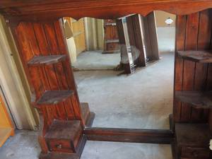 lot 308 image: DRESSER Chest topper with mirror has 3 shelves each side 22 x 50 x 9