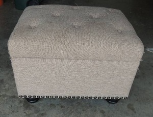 lot 240 image: Cream colored ottoman, top opens (spring loaded) 16x23x17