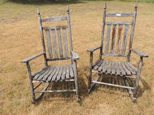 lot 243 image: 2 Wooden Outdoor rockers 47 high x 29w