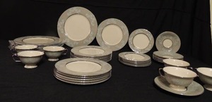lot 294 image: Castleton China Lace- 12 salad plates, 6 saucers, 6 teacups, 6 bread plates, 6 dinner plates