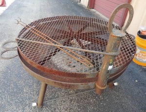 lot 187 image: Steel FIRE PIT 45 diameter x 37   tall  22  VERY HEAVY