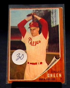 lot 30 image: 1962 Topps Baseball Card #111 Dallas Green -- Philadelphia Phillies (EX)