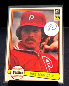 lot 80 image: 1982 DONRUSS MIKE SCHMIDT HOFER BASEBALL CARD PHILADELPHIA PHILLIES - NM