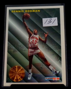 lot 131 image: DENNIS RODMAN 1993-94 Fleer League Leader Insert #227 Detroit Pistons Last Dance