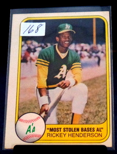 lot 168 image: 1981 FLEER RICKEY HENDERSON #351 2ND YEAR CARD NM-MT HOF