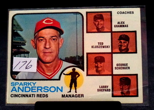 lot 176 image: 1973 Topps Baseball #296 Sparky Anderson Cincinnati Reds HOF EX