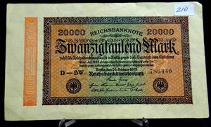 lot 210 image: 20000 Thousand Zwanzigtausend Mark Reichsbanknote Berlin 20. February 1923 -EX