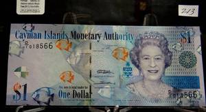 lot 213 image: Cayman Islands 1 Dollar P 38c Prefix D1 - 2010 UNC