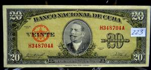 lot 223 image: RARE BANCO NATIONAL DE CUBA, 1958 20 PESOS ANTONIO MACEO CHOICE CRISP UNC
