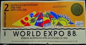 lot 227 image: AUSTRALIA100 BICENTENNIAL WORLD EXPO 1988 $2 BANKNOTE - UNCIRCULATED