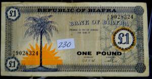 lot 230 image: 1967 BANK OF BIAFRA 1 POUND BANKNOTE