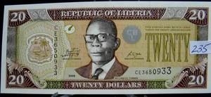 lot 235 image: Liberia  Africa, 20 dollars, 2009, P-28-New Design, UNC