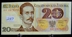 lot 237 image: Poland P-149 20 Zlotych Year 1982 Uncirculated Banknote