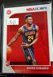 lot 316 image: 2019-20 NBA Hoops RC Rookie Card Bruno Fernando #228 Atlanta Hawks - NMMT