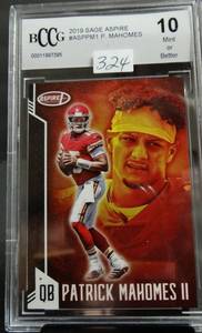 lot 324 image: PATRICK MAHOMES - GRADED PERFECT 10 - BCCG  2019 SAGE ASPIRE CARD #ASPPM1