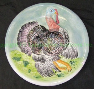 lot 12 image: Tuscan tacchino (turkey) italian ceramic decor plate 17 wide