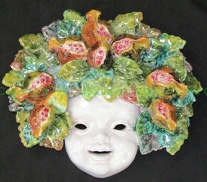 lot 14 image: Bacchus mask italian ceramic wall decor, 10 tall x 12 wide