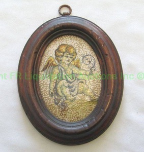 lot 19 image: Saca Castelli italian ceramic wall plaque  with wood frame, 5 wide x 7 tall