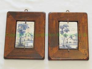 lot 23 image: Saca Castelli Tuscan scene italian ceramic wall plaque with wood frame, 7.5 wide x 9.5 tall. bid is times the quantity