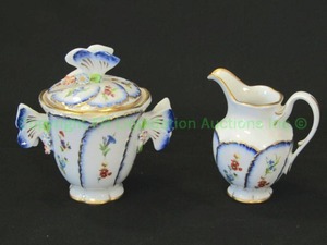lot 24 image: Corsi Italia porcelain creamer pitcher and sugar server, each 5 tall. bid is times the quantity
