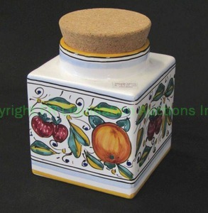 lot 31 image: Italian ceramic frutta corked canister, 4 x 4 x 6