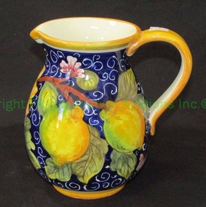 lot 37 image: Sicilian Italian ceramic Limone Blossom Pitcher, 7.5 tall