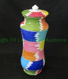 lot 41 image: Italian ceramic colorato theme finial canister, 14.5 tall