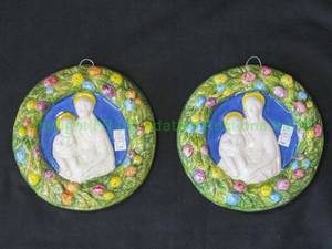 lot 42 image: Italian ceramic Della Robbia mother and child wall decor, 6 wide. Bid is times the quantity